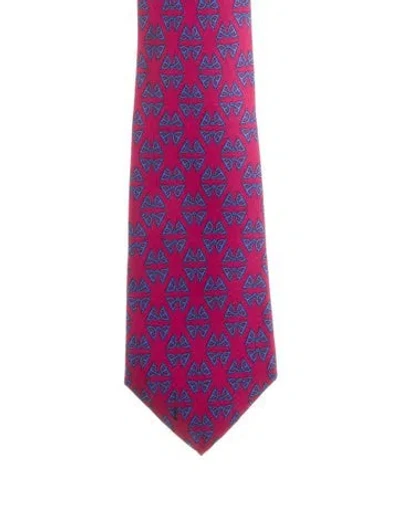 Pre-owned Hermes Patterned Silk Tie In Burgundy