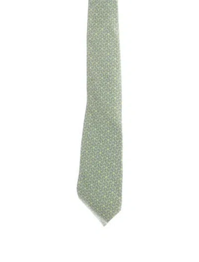 Pre-owned Hermes Patterned Silk Tie In Green