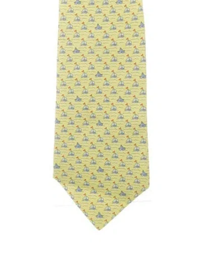 Pre-owned Hermes Patterned Silk Tie In Green
