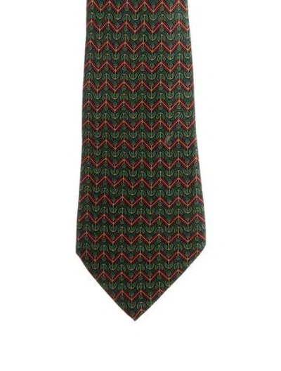Pre-owned Hermes Patterned Silk Tie In Green