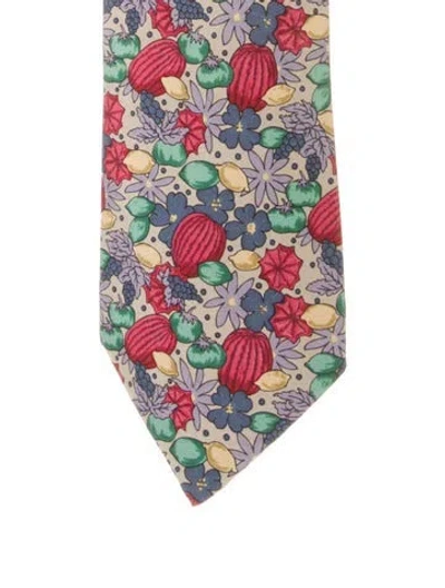 Pre-owned Hermes Patterned Silk Tie In Neutral