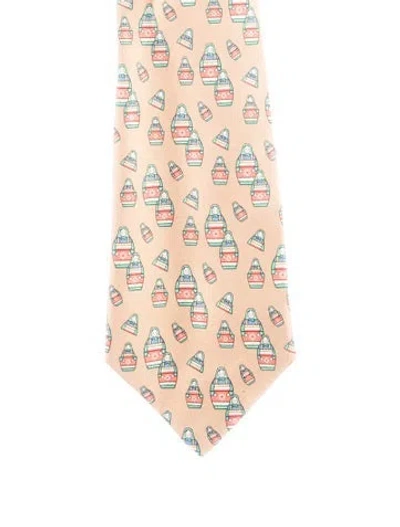 Pre-owned Hermes Patterned Silk Tie In Neutrals