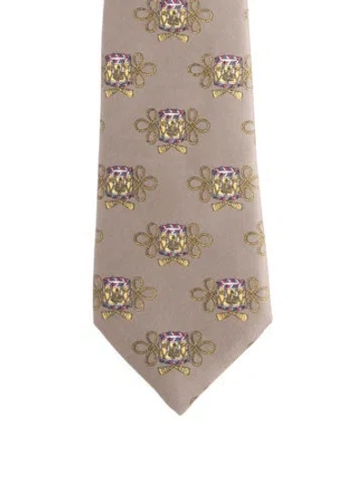 Pre-owned Hermes Patterned Silk Tie In Neutrals