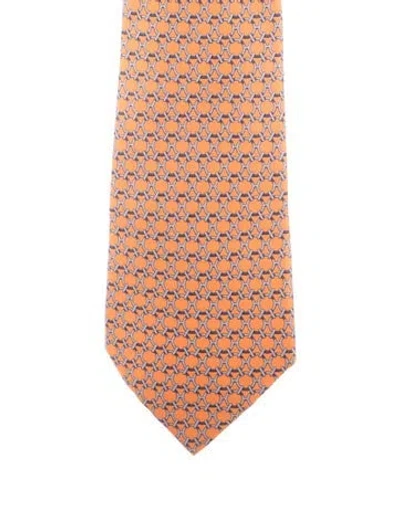 Pre-owned Hermes Patterned Silk Tie In Orange