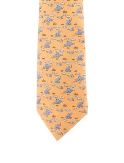 Pre-owned Hermes Patterned Silk Tie In Orange
