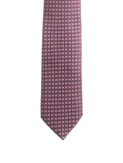 Pre-owned Hermes Patterned Silk Tie In Pink