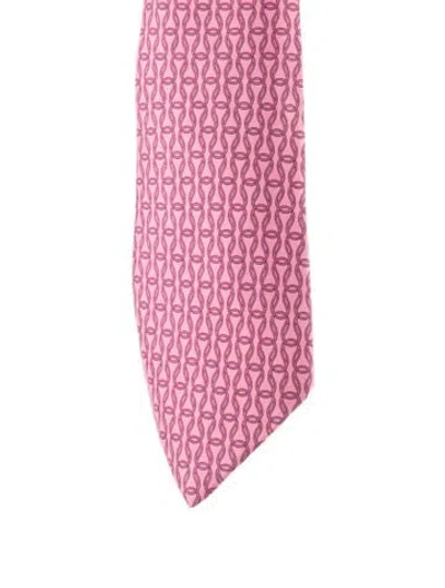 Pre-owned Hermes Patterned Silk Tie In Pink