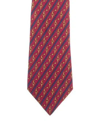 Pre-owned Hermes Patterned Silk Tie In Red