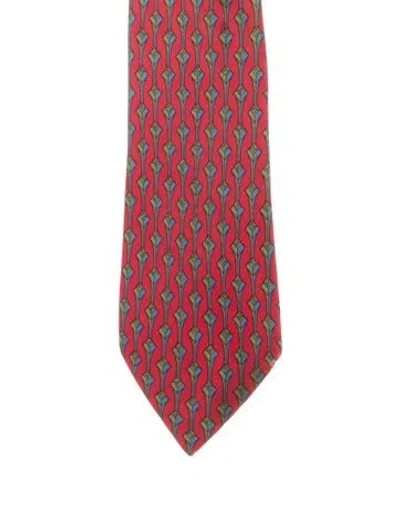 Pre-owned Hermes Patterned Silk Tie In Red