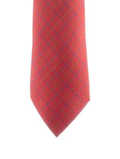 Pre-owned Hermes Patterned Silk Tie In Red
