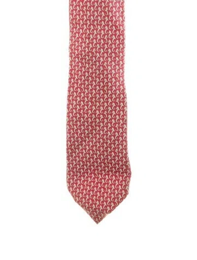 Pre-owned Hermes Patterned Silk Tie In Red