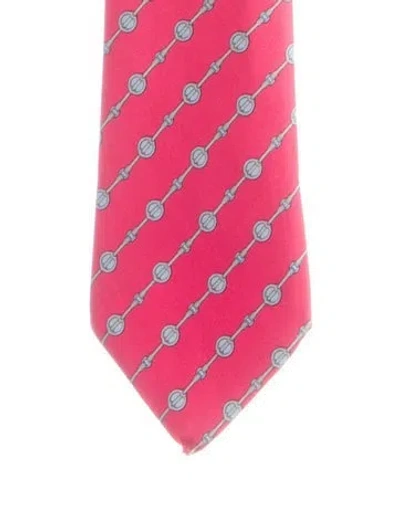 Pre-owned Hermes Patterned Silk Tie In Red