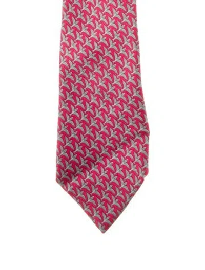 Pre-owned Hermes Patterned Silk Tie In Red