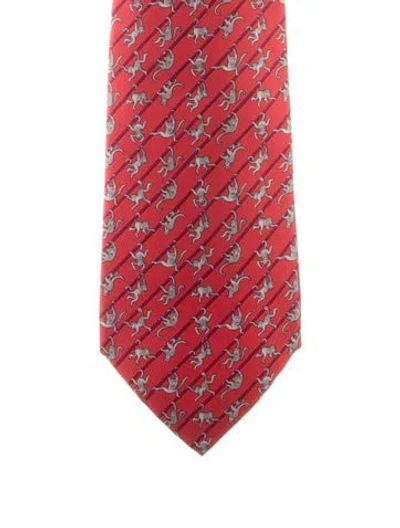 Pre-owned Hermes Patterned Silk Tie In Red