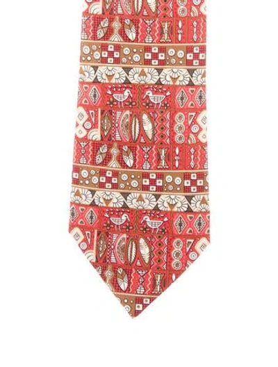 Pre-owned Hermes Patterned Silk Tie In Red