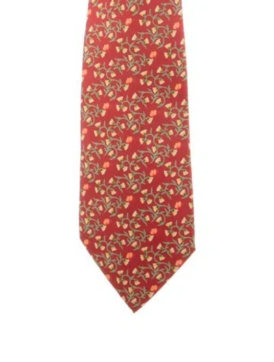 Pre-owned Hermes Patterned Silk Tie In Red
