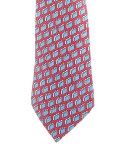 Pre-owned Hermes Patterned Silk Tie In Red