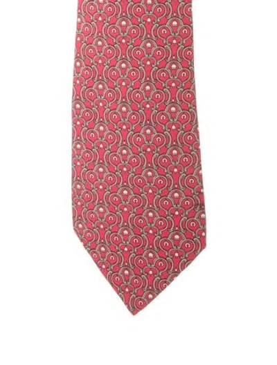 Pre-owned Hermes Patterned  Silk Tie In Red