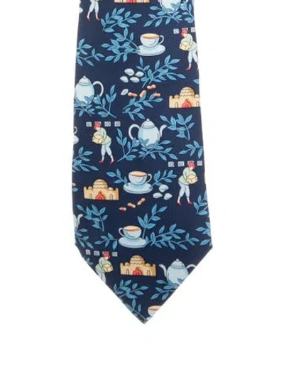 Pre-owned Hermes Patterned Silk Tie W/tags In Blue