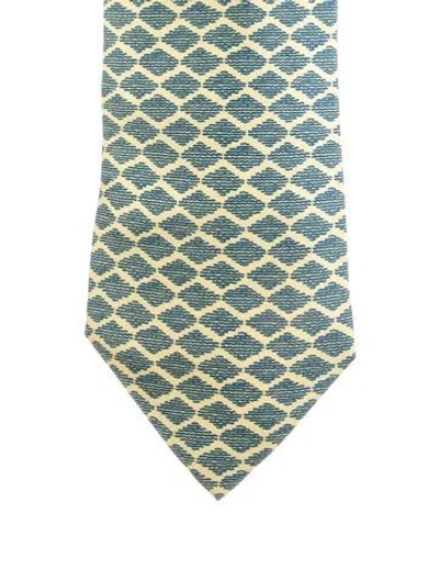 Pre-owned Hermes Patterned Silk Tie W/tags In Green