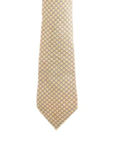 Pre-owned Hermes Patterned Silk Tie In Yellow