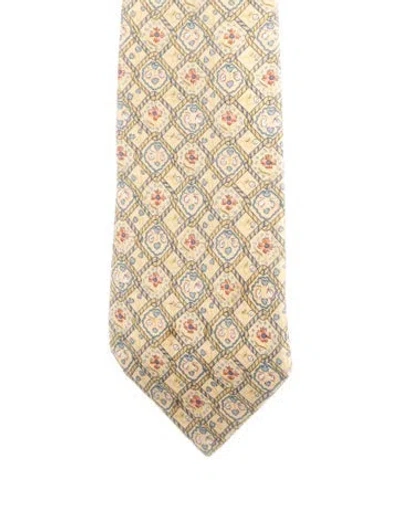 Pre-owned Hermes Patterned Silk Tie In Yellow