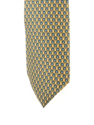 Pre-owned Hermes Patterned Silk Tie In Yellow