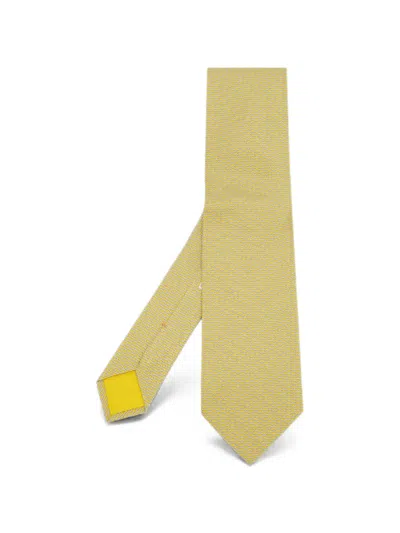 Pre-owned Hermes Patterned Silk Tie In Yellow