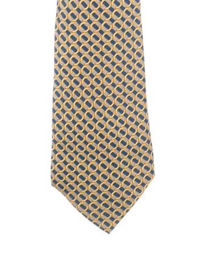 Pre-owned Hermes Patterned Silk Tie In Yellow