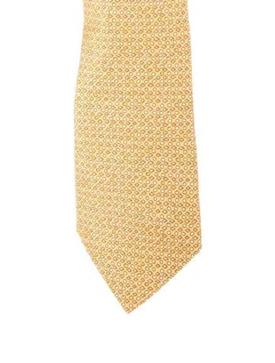 Pre-owned Hermes Patterned Silk Tie In Yellow
