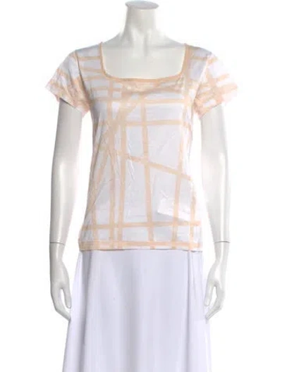 Pre-owned Hermes Patterned Square Neckline T-shirt In White