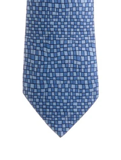 Pre-owned Hermes Patterned Tie In Blue