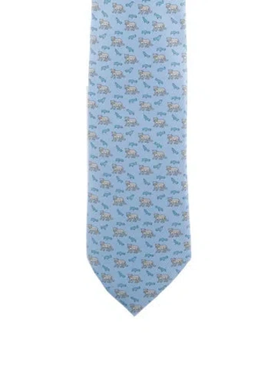 Pre-owned Hermes Patterned Tie In Blue