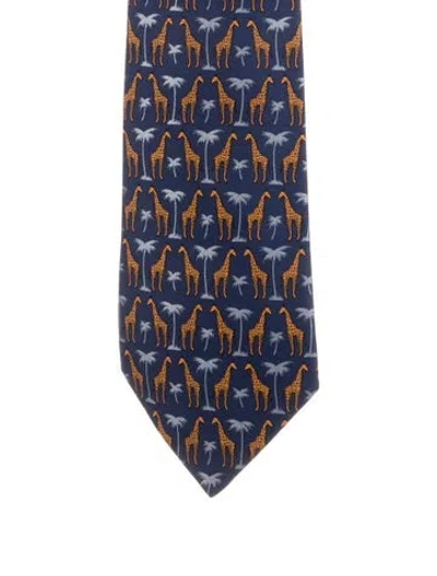 Pre-owned Hermes Patterned Tie In Blue