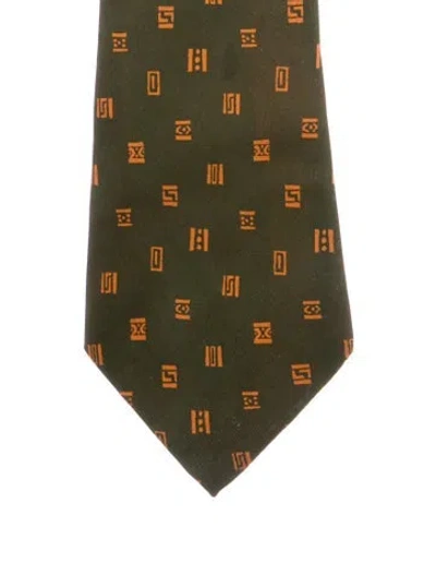 Pre-owned Hermes Patterned Tie In Green
