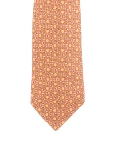 Pre-owned Hermes Patterned Tie In Orange
