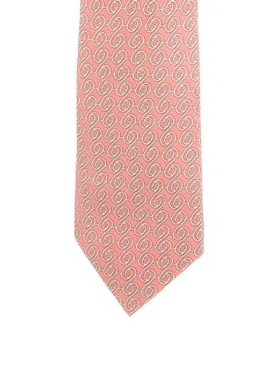 Pre-owned Hermes Patterned Tie In Orange