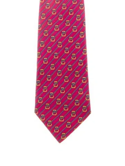 Pre-owned Hermes Patterned Tie In Pink