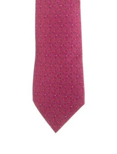 Pre-owned Hermes Patterned Tie In Pink