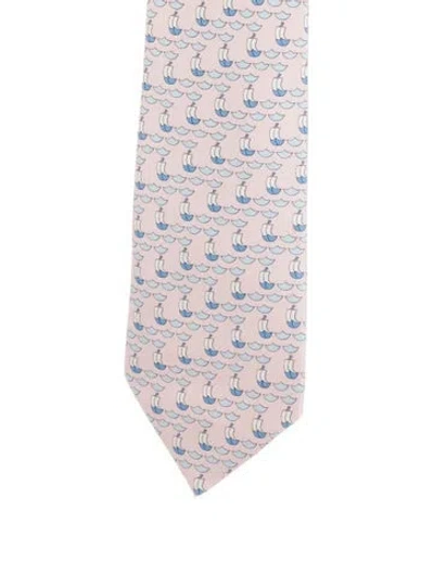 Pre-owned Hermes Patterned Tie In Pink