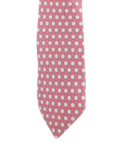 Pre-owned Hermes Patterned Tie In Red