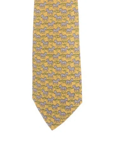 Pre-owned Hermes Patterned Tie In Yellow