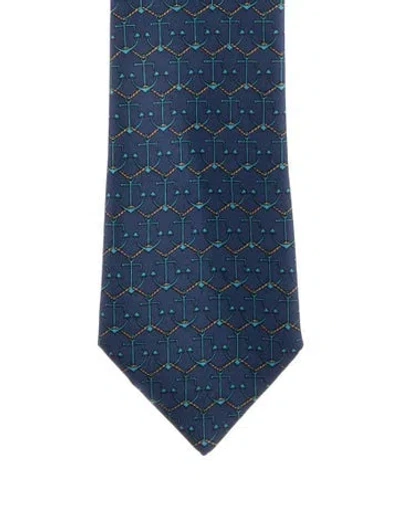 Pre-owned Hermes Patterned Wide Tie In Blue