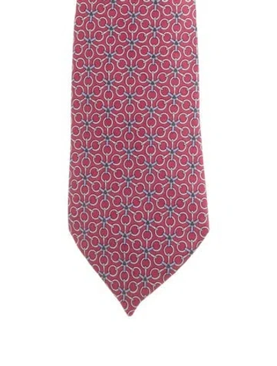 Pre-owned Hermes Patterned Wide Tie In Burgundy