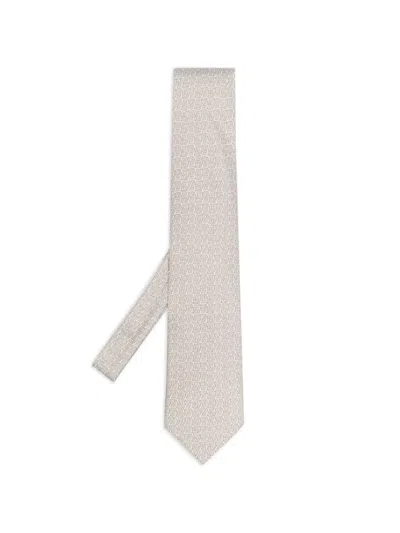 Pre-owned Hermes Patterned-jacquard Tie In Neutral