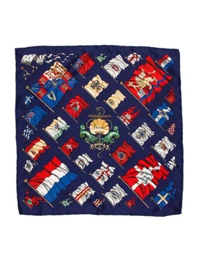 Pre-owned Hermes Pavois Silk Scarf In Blue