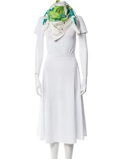 Pre-owned Hermes Pavois Silk Scarf In White