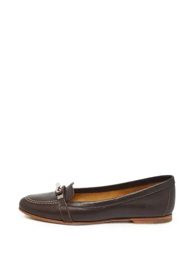 Pre-owned Hermes Pegase Leather Loafers In Brown