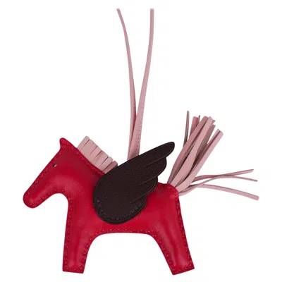 Pre-owned Hermes Pegase Rodeo Pm Bag Charm Framboise Rouge Sellier And Rose Sakura In Red