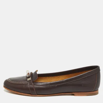 Pre-owned Hermes Hermès Pegase Size 37.5 Brown Leather Smoking Slippers